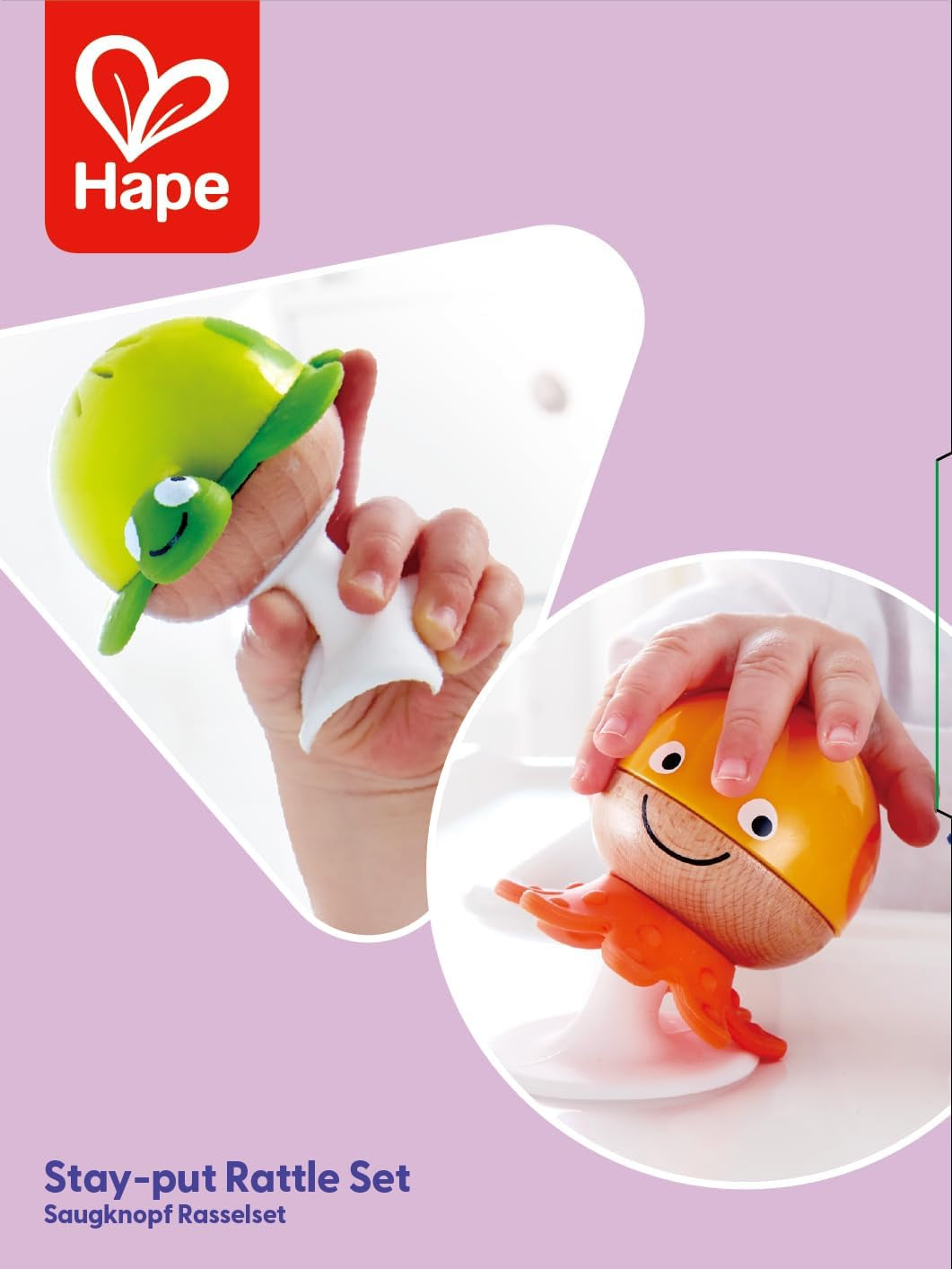 Sada chrastítek s přísavkou Hape | Tři zvířata s prvky kousacího kroužku, želva, chobotnice a velryba | Učící hračka od 0 měsíců Bebe Toys Naty Shop