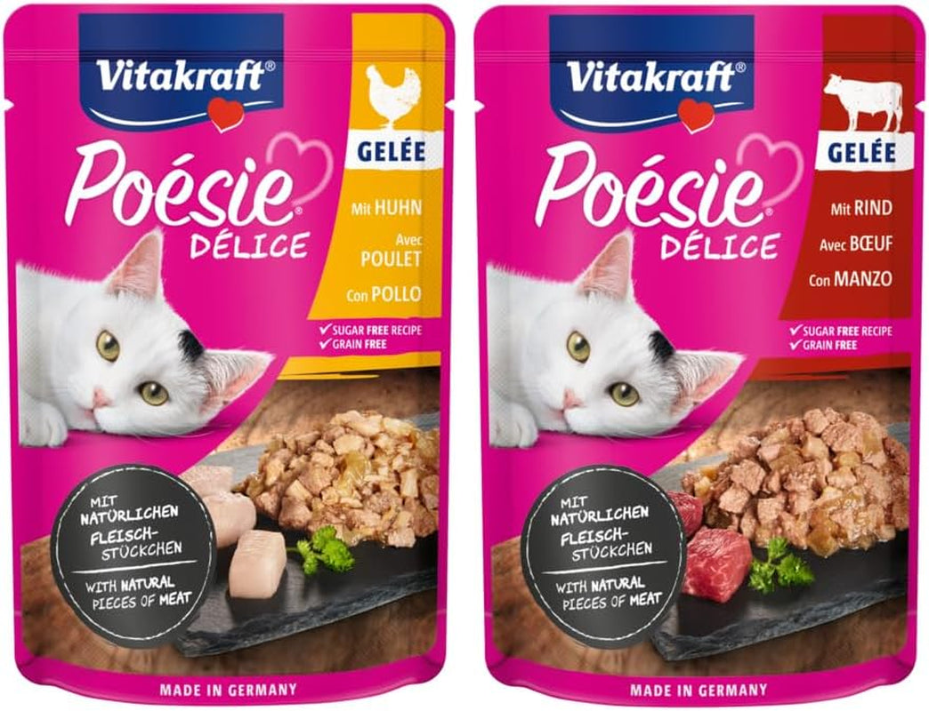 Vitakraft Poésie Délice, Country Selection, Nassfutter Katze, Katzennassfutter Gelee, s kuřecím masem, s hovězím masem (1 balíček s 6x 85g)