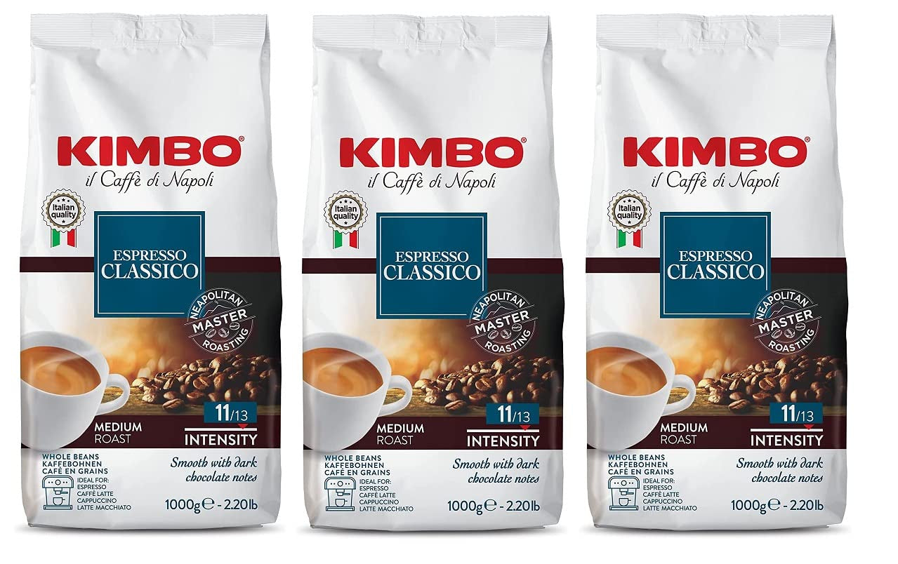3x zrnková káva Espresso Classico, středně pražená, celá kávová zrna, středně pražená, sáček 1 kg, káva Neapol