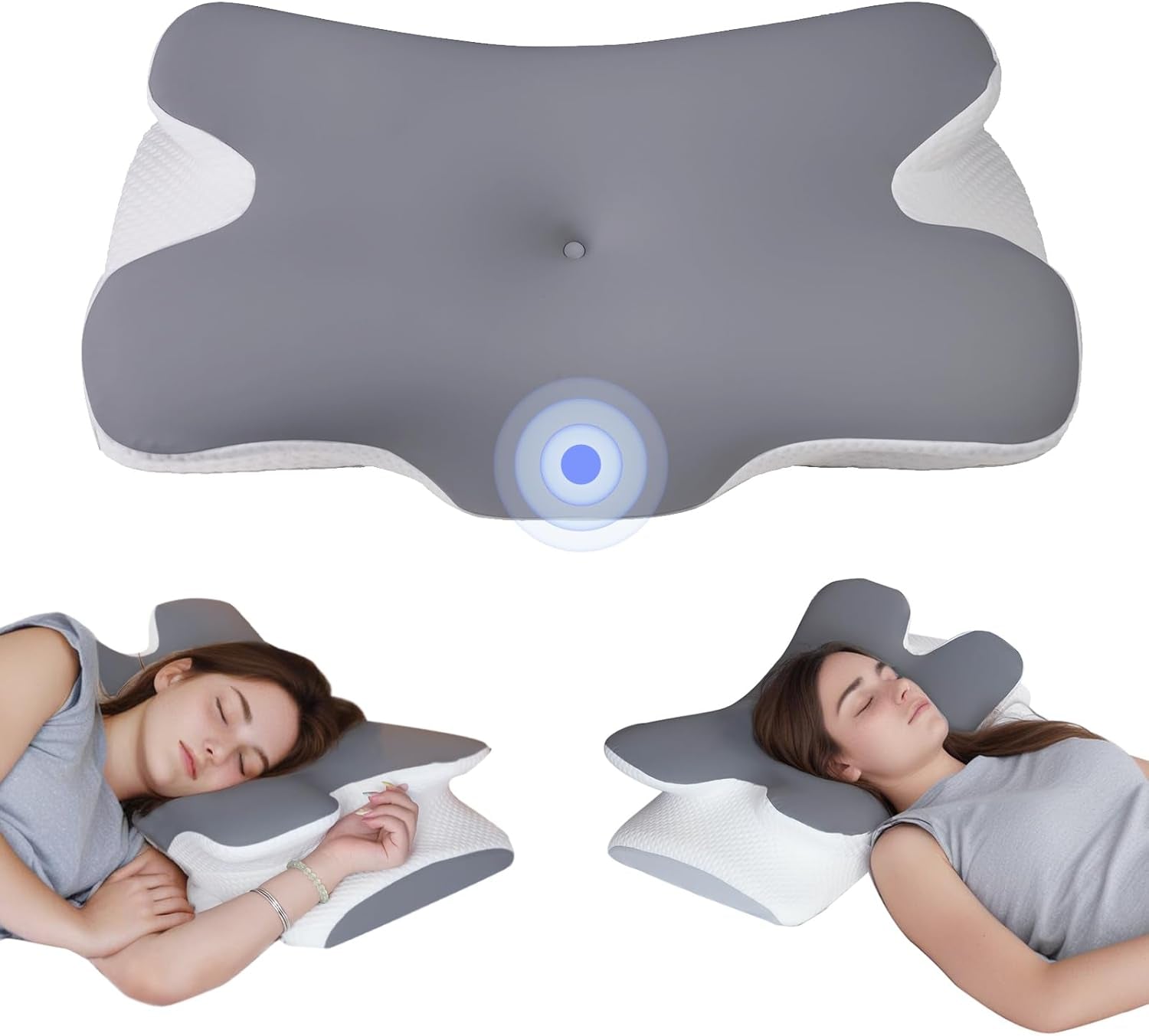Polštář z paměťové pěny Polštář na krk Ortopedický polštář - Ergonomický design Dutý tvar pro boční, zadní a žaludeční spáče Šedé krční ortopedické polštáře Naty Shop Výchozí název