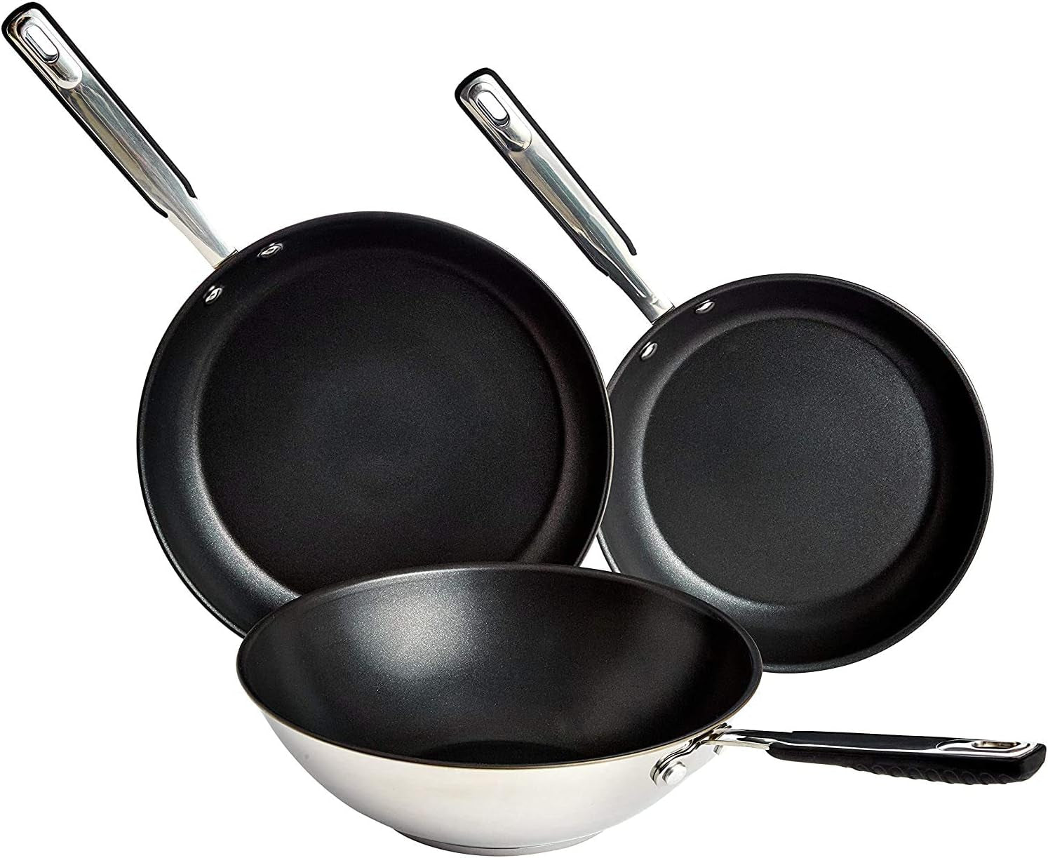 Pánev z nerezové oceli s nepřilnavým povrchem - vhodná na indukci, s pohodlnou rukojetí - 28 cm Hrnce a pánve Naty Shop Sada pánví 24/28/28 cm