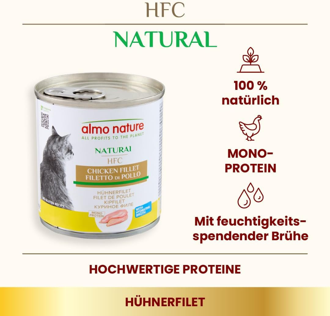 Almo Nature HFC Natural - Mokré krmivo pro dospělé kočky - Kuřecí řízek - 280g, balení 12 ks