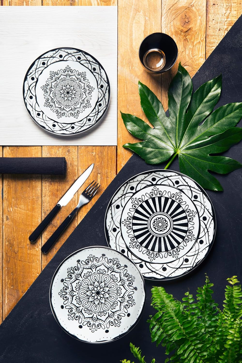 Sada talířů Excelsa Boheme Noir, 18dílná, Porcelán, Schwarz