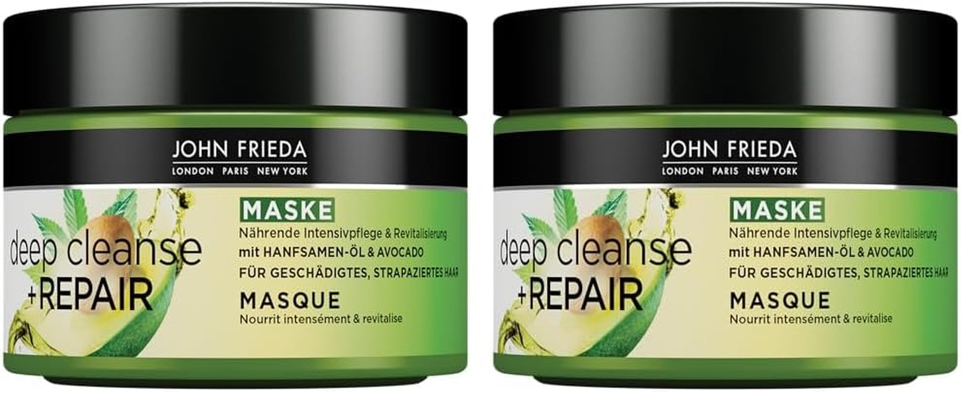 John Frieda - Deep Cleanse & Repair Mask / Treatment - Obsah: 250 ml - S konopným olejem + výživné avokádo - Zklidňující maska na vlasy pro poškozené vlasy Naty Shop maska na vlasy 250 ml (balení 2 ks)