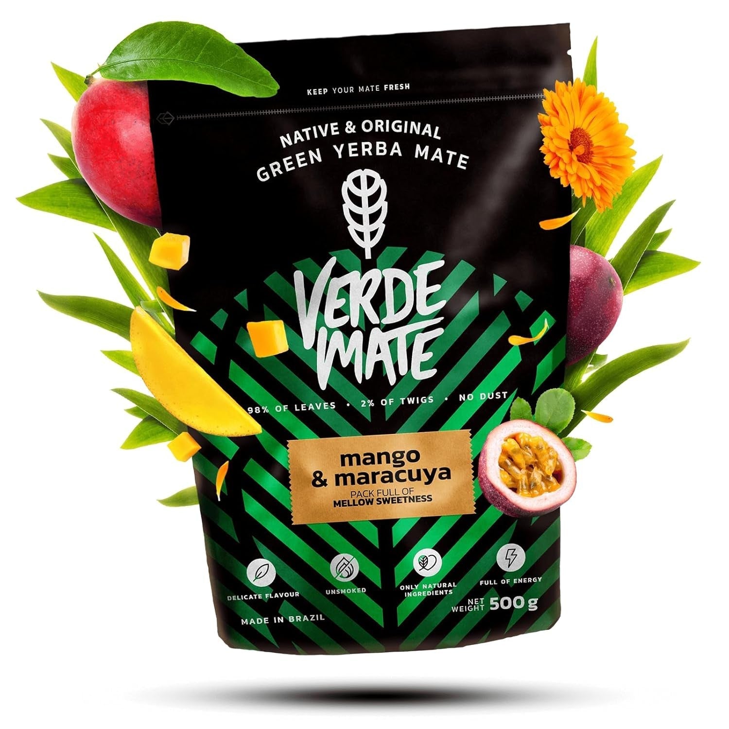 Green Mate Green Mango & Maracuya 0,5 kg | Ovocný čaj maté | Exotická chuť čaje Maté Síla chlazení | Natural stimulation | Mate čaj z Brazílie | 500 g