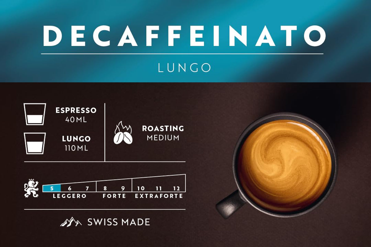 Café Royal Lungo Decaffeinato – kávové kapsle kompatibilní s Nespresso®, 100 % Arabica, Intensität 5/12, Rainforest Alliance, bez kofeinu, 100 kapslí