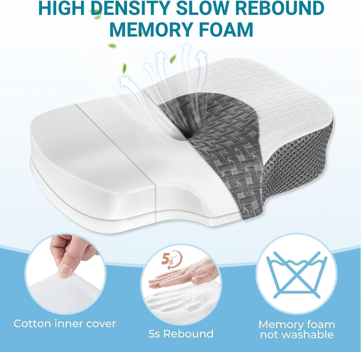 Elviros Memory Foam Ortopedický polštář Polštář proti bolesti krku Polštář na spaní Ergonomický Polštář na krk Polštář na podporu krku Polštář proti chrápání pro postranní spáče Žaludeční pražce Bílé Ortopedické polštáře na krk Naty Shop
