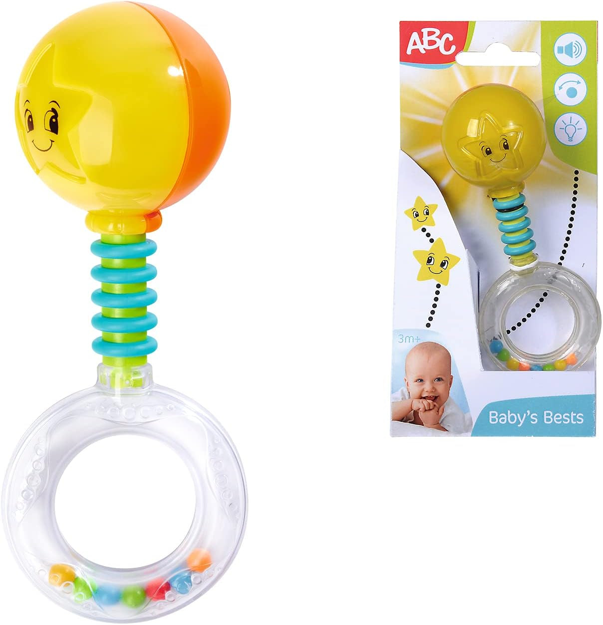 Simba 104010060 - Chrastítko ABC svítí, při zatřesení svítí, 14cm, hračka pro miminka, chrastítko pro miminka, první výbava, od 3 měsíců, žlutá Jucarii Bebe Naty Shop