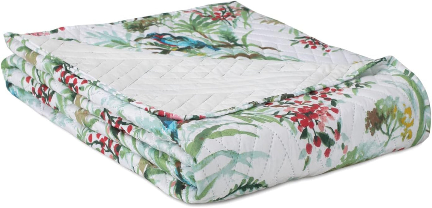 Ameliahome Přehoz přes postel Přehoz na postel 260X280 Cm Oboustranný Snadná údržba Vzor prošívané rostliny Vzor ptáků Vícebarevné Postele a přikrývky Ledňáček Besuche den AmeliaHome-Store