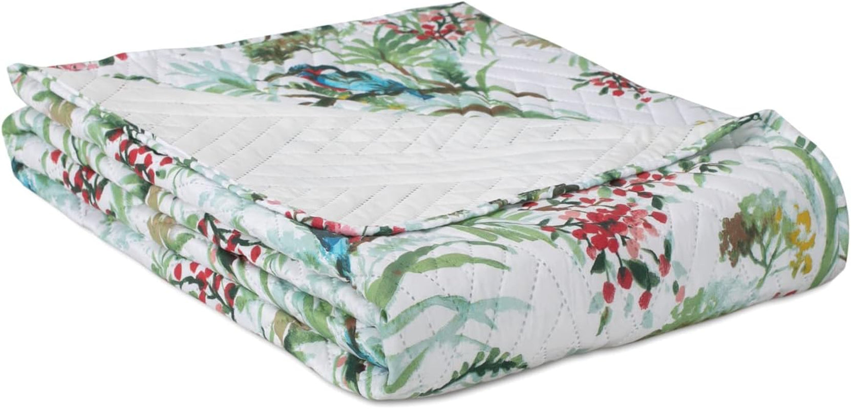 Ameliahome Přehoz přes postel Přehoz na postel 260X280 Cm Oboustranný Snadná údržba Vzor prošívané rostliny Vzor ptáků Vícebarevné Postele a přikrývky Ledňáček Besuche den AmeliaHome-Store