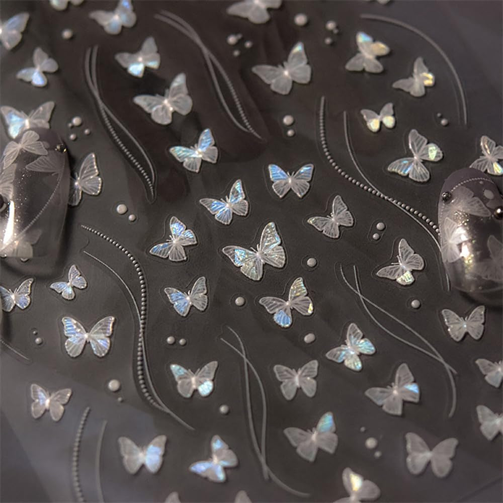 2 Blätter Schmetterling Nálepka na nehty Selbstklebend,Muschel Glitzer Nálepka na nehty Butterfly Lila Grau Schmetterlinge Nagelaufkleber Reliéf Laser Butterflies Nálepka na nehty Nageldesign Zubehör