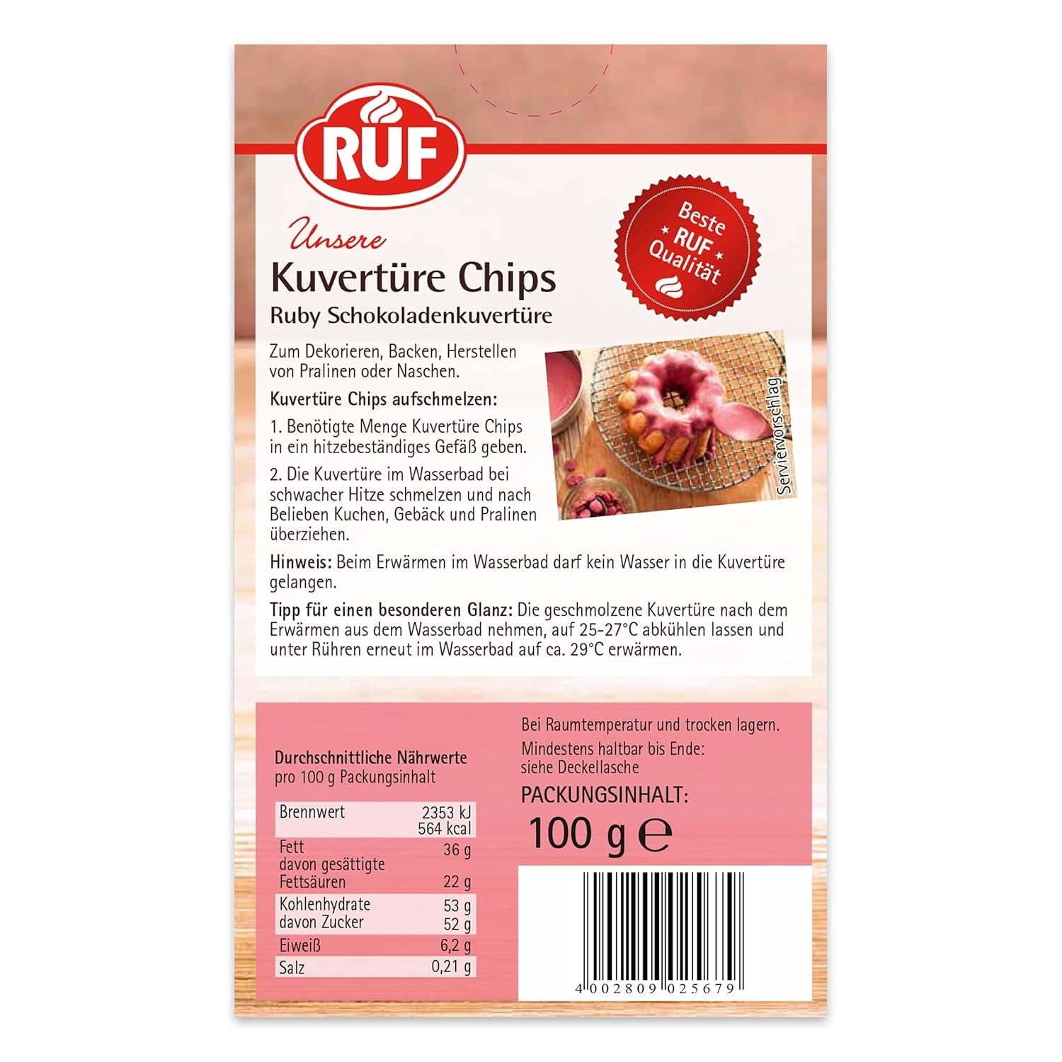 RUF Couverture Chips Ruby, 100 gramů Glazes and Decor Naty Shop