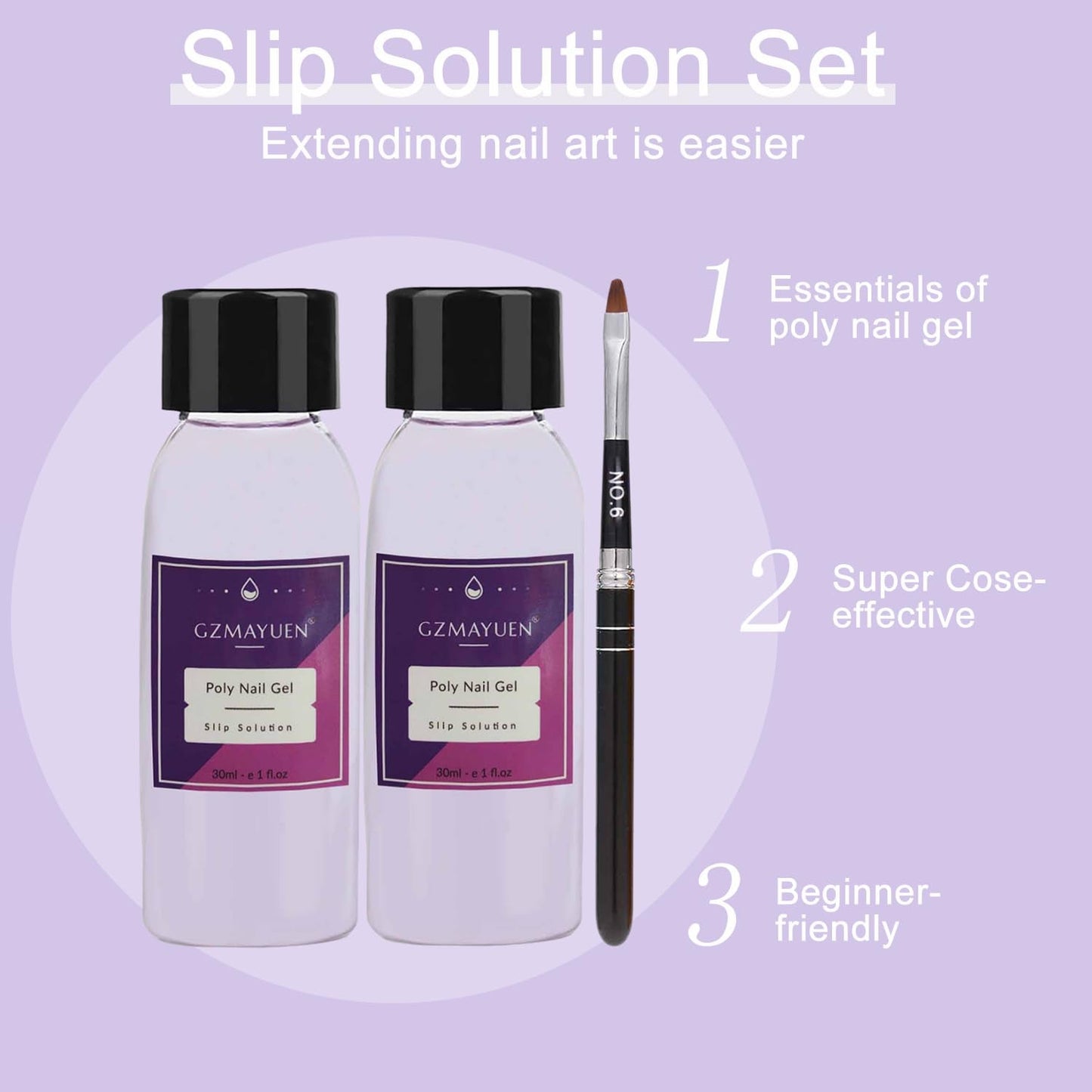 GZMAYUEN Poly Nail Gliding Solution 30 ml * 2 gel na prodlužování nehtů Tekutý gel na prodlužování nehtů – jednoduchý DIY roztok na klouzání se štětcem