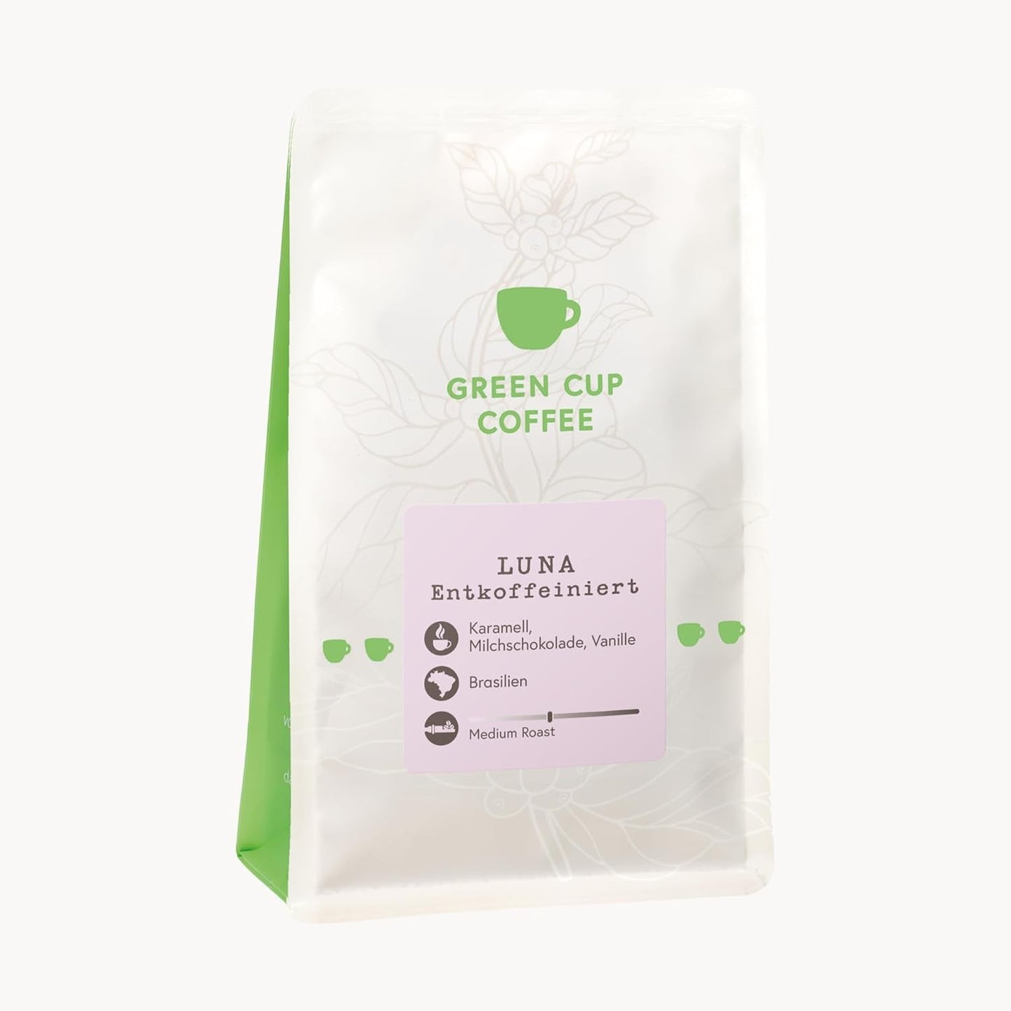 Káva - Luna I 100% Arabica - Bezkofeinová I Kávová zrna 250g I Ideální pro Moka konvici, portafiltr, automatický kávovar, vařenou kávu a French press se sladkou a čokoládovou příchutí I Střední pražení