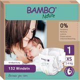 Dětské plenky Bambo Nature, velikost 1 (2-4 kg), 132 Count Moon Box | Prémiové plenky s vylepšenou ochranou proti protečení | Maximální pohodlí a svoboda pro novorozence | Dermatologicky testované plenky