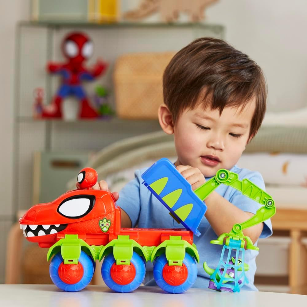 Marvel Spidey a jeho super přátelé Dino Crawler Superhrdina s figurkami Spideyho a Dino a transportní hračkou pro děti od 3 let Akční figurky Naty Shop