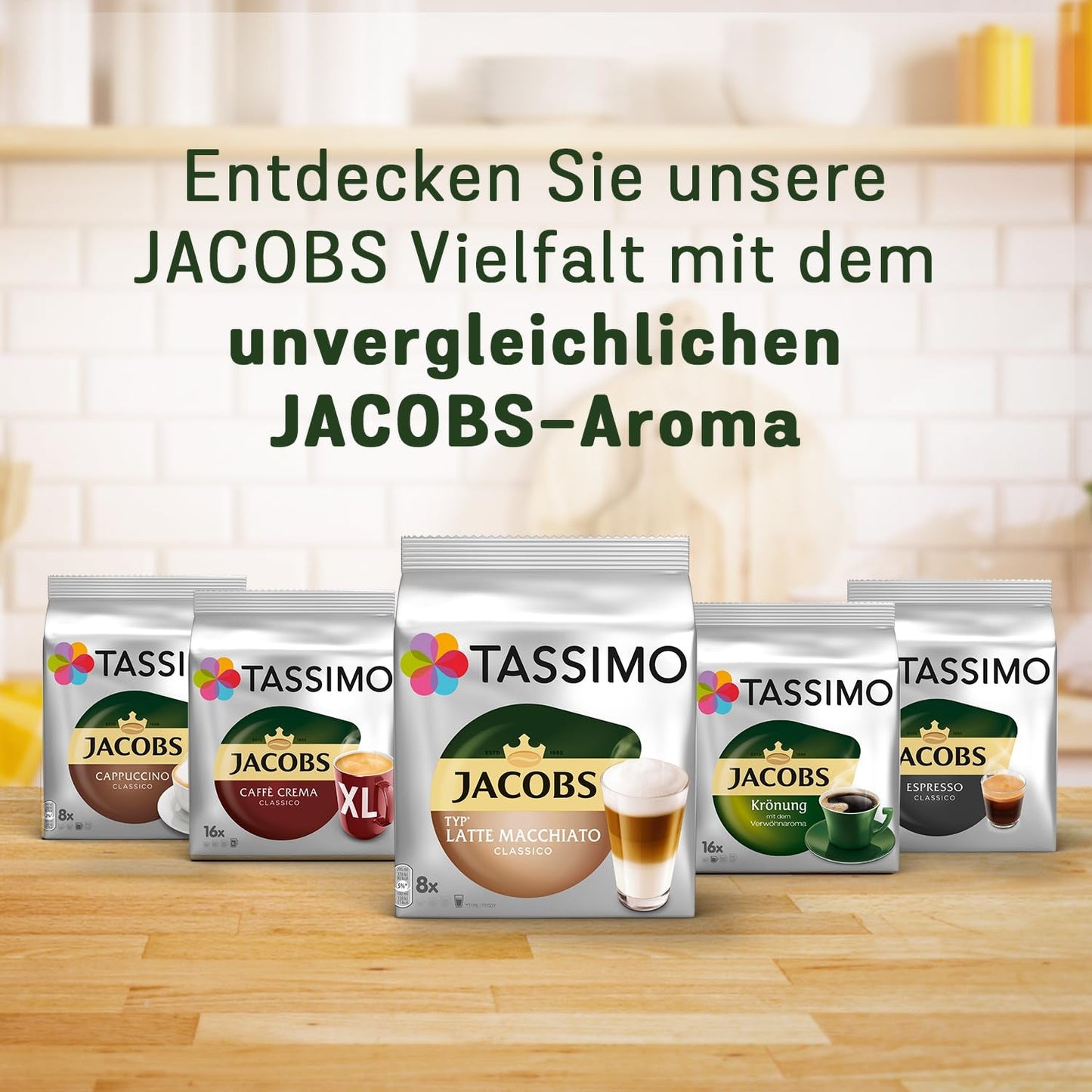 Tassimo Kapseln Jacobs Caffè Crema Classico, 5 x 16 polštářků, 80 kávových kapslí