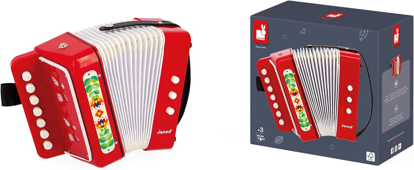 Janod - Akordeon Gioia - Hudební nástroj pro děti - Hraní rolí a raná hudební výchova - S popruhem - Od 3 let, J07654 Jucarii Bebe Naty Shop