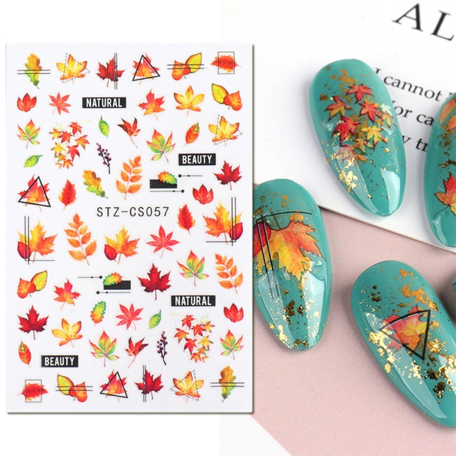 JMEOWIO Nálepka na nehty Herbst 9 Blatt Nálepka na nehty Selbstklebend Nagelaufkleber Kürbis Ahornblatt Erntedankfest Dekoration Nageldesign Zubehör