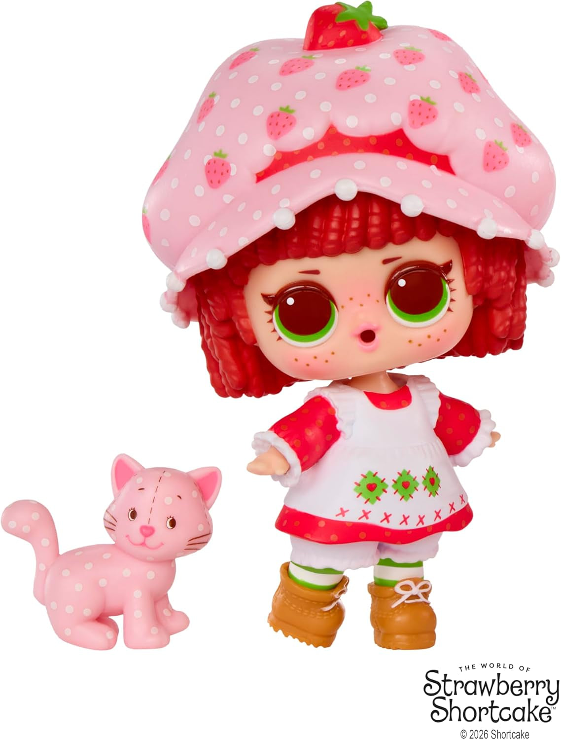 LOL Překvapení! Loves Strawberry Shortcake Tots – sběratelské voňavé panenky se 7 překvapeními, mazlíčkem, módou, botami, kloboukem, herní sadou s jahodovým koláčem, konvertibilní dům, věk 4+