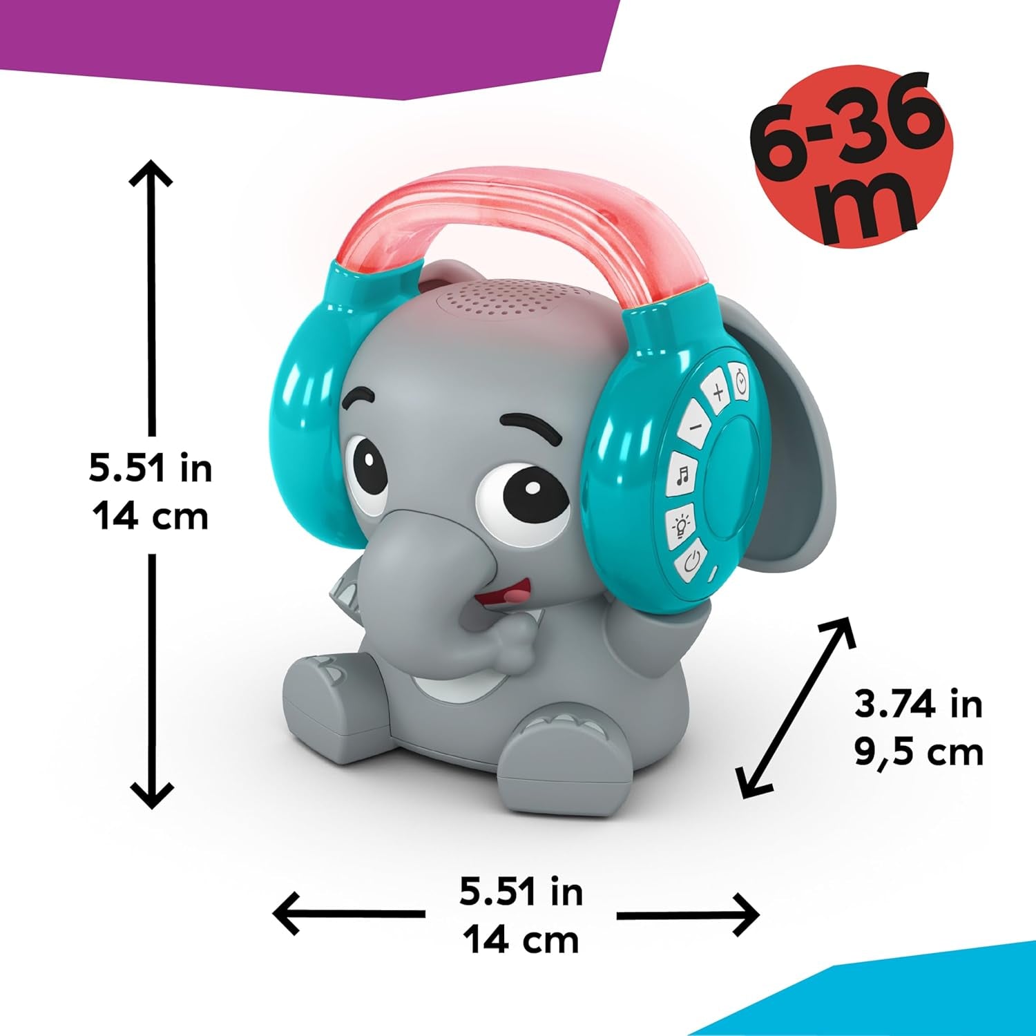 Baby Einstein Earl the Elephant ozvučení Bluetooth, hudební systém + noční světlo, hračky od miminka po batole Bebe Naty Shop