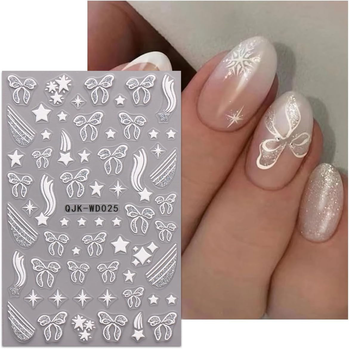 JMEOWIO Nálepka na nehty Bunte Herz Schleife 6 Blatt Nálepka na nehty Selbtklebend Nagelaufkleber Dekoration Nageldesign Zubehör