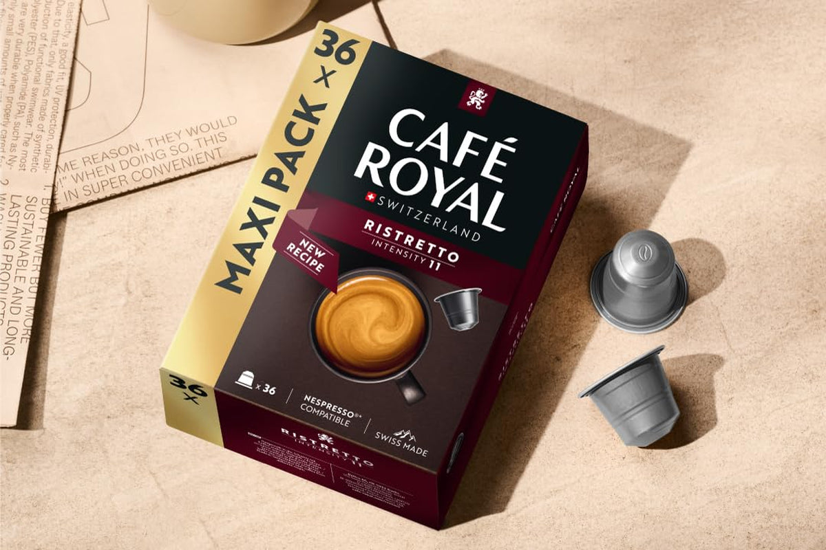 Café Royal Ristretto – kávové kapsle kompatibilní s Nespresso®, 100% Arabica, intenzivní, tmavé pražení, intenzita 11/12, Rainforest Alliance, 36 kapslí