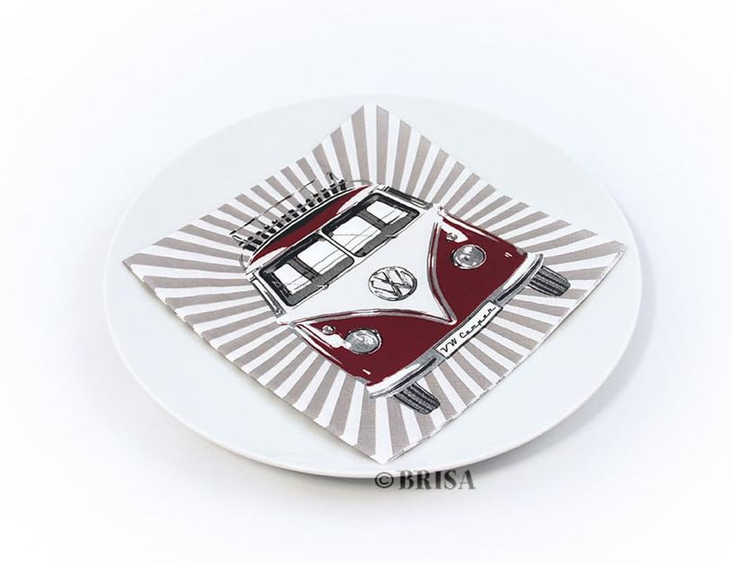 BRISA VW Collection – T1 Bus Stolní ubrousky Volkswagen (Samba Stripes/červené/3vrstvé)