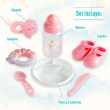 JC Toys – Berenguer Boutique 38cm měkká, realistická panenka s otevřenými/zavřenými ústy, 10dílná dárková sada, kojenecká lahvička, chrastítko, dudlík a příslušenství, růžová, věk 2+
