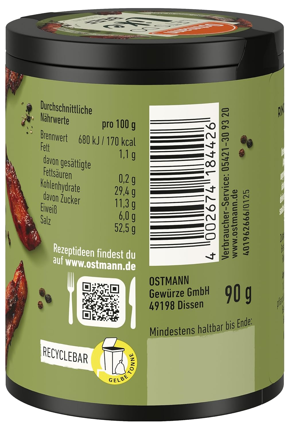 Ostmann Gewürze - Pojďme jako hovězí | Rindfleisch-Geschmack für ungewürzte Fleischersatzprodukte | Gewürzsalz für Seitan, tofu, vegetariánské a veganské Gerichte | 90 g v Metalldose recyclebar