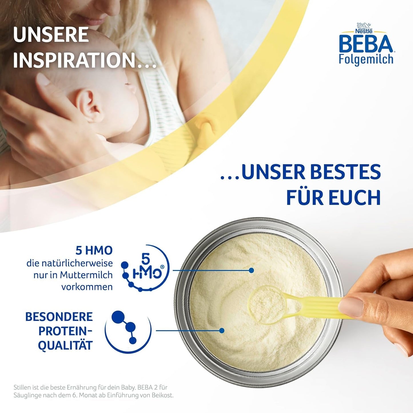 BEBA 2 - Pokračovací mléko po 6 měsících, s 5 HMO komplexem, obsah bílkovin odpovídající věku, bez laktózy, bez palmového tuku, bez rybího tuku, dětská výživa, sušené dětské mléko, balení 3 ks (3 x 800 g)