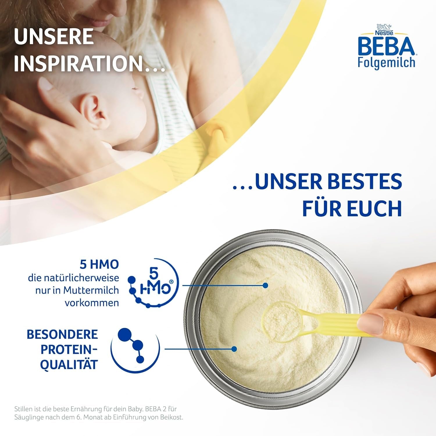BEBA 2 - Pokračovací mléko po 6 měsících, s 5 HMO komplexem, obsah bílkovin odpovídající věku, bez laktózy, bez palmového tuku, bez rybího tuku, dětská výživa, sušené dětské mléko, balení 3 ks (3 x 800 g)