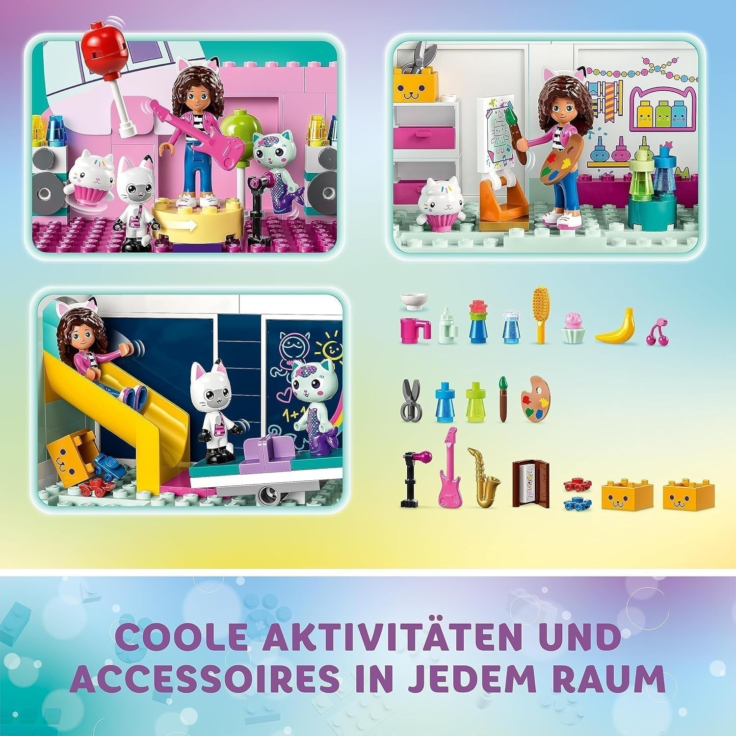 Lego 10788 Sada hraček domeček pro panenky Gabby, 8 pokojů a 4 patra Domeček pro panenky Gabby s figurkami a doplňky Pandi, Surikata, Kuchi, Dárek pro 4leté dívky, chlapce a děti Stavebnice Besuche den LEGO-Store