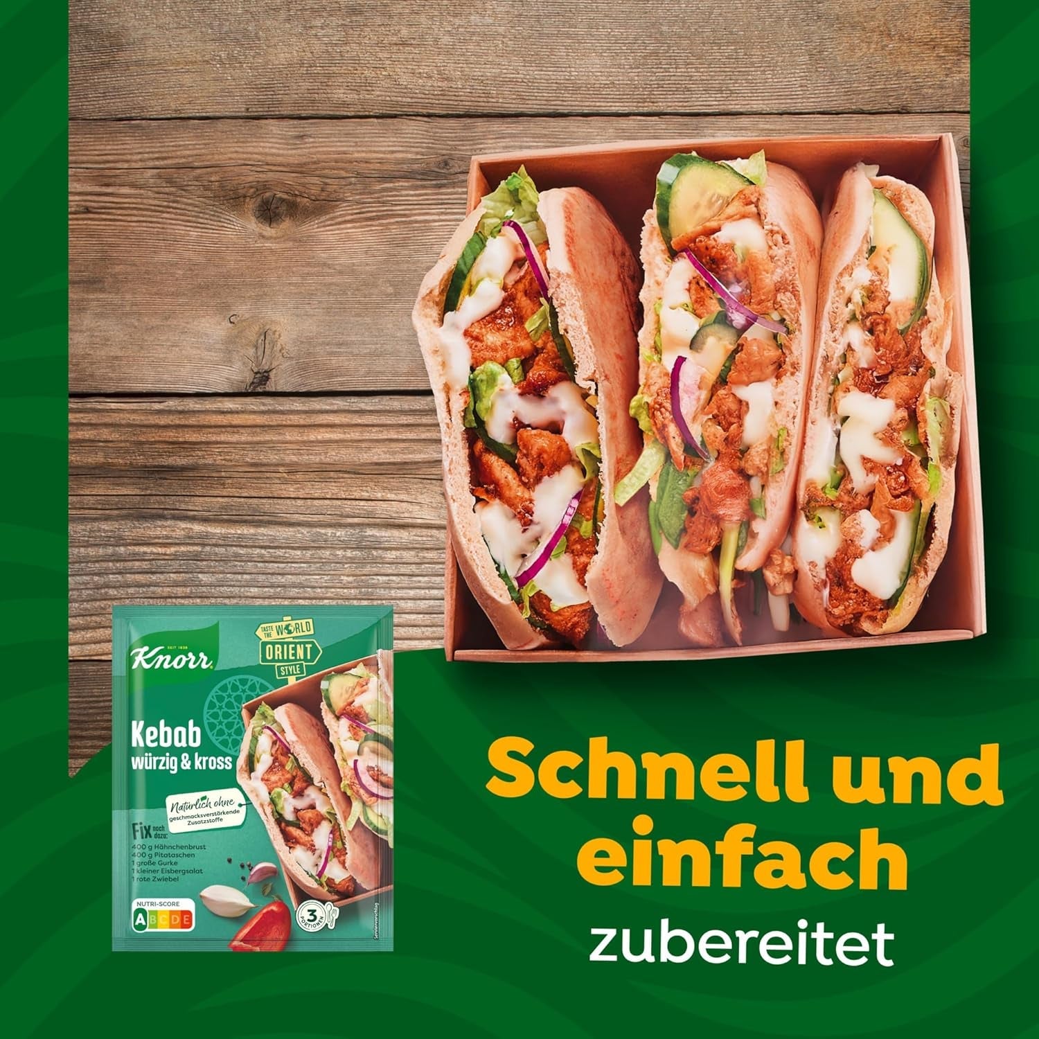 Knorr Fix Kebab für ein würzig und krosses Hähnchen Gericht ohne geschmacksverstärkende Zusatzstoffe 3 Porce
