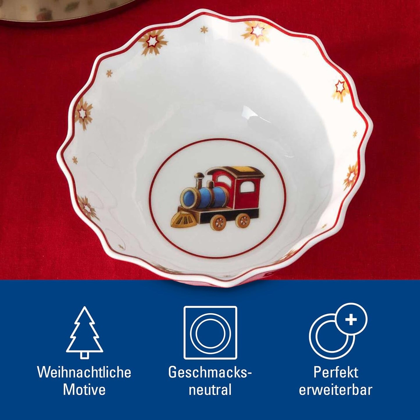 Villeroy & Boch - Toy's Delight Snídaňová sada pro 2, Lokomotiva, 6 kusů, Barevné, Vánoční, Sada nádobí s talíři, šálky a misky ke snídani, Vánoční nádobí, Prémiový porcelán