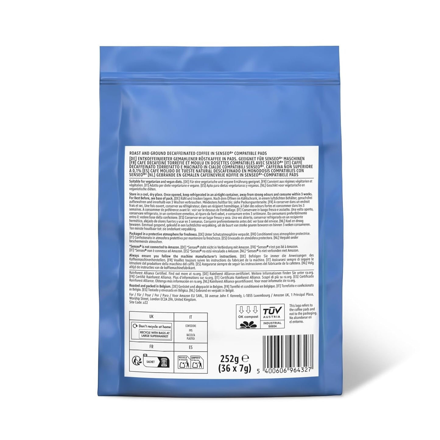 Kaffeepads Decaf 100% Arabica, Geeignet für Senseo Maschinen, 36 kusů (1er-Pack) (Backung mit 2)