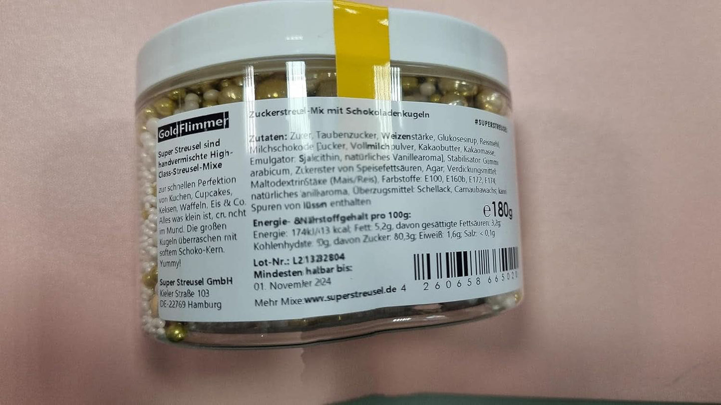 Super Streusel Gold Glimmer s vánoční tématikou, 180 gramů Sprinkles Naty Shop