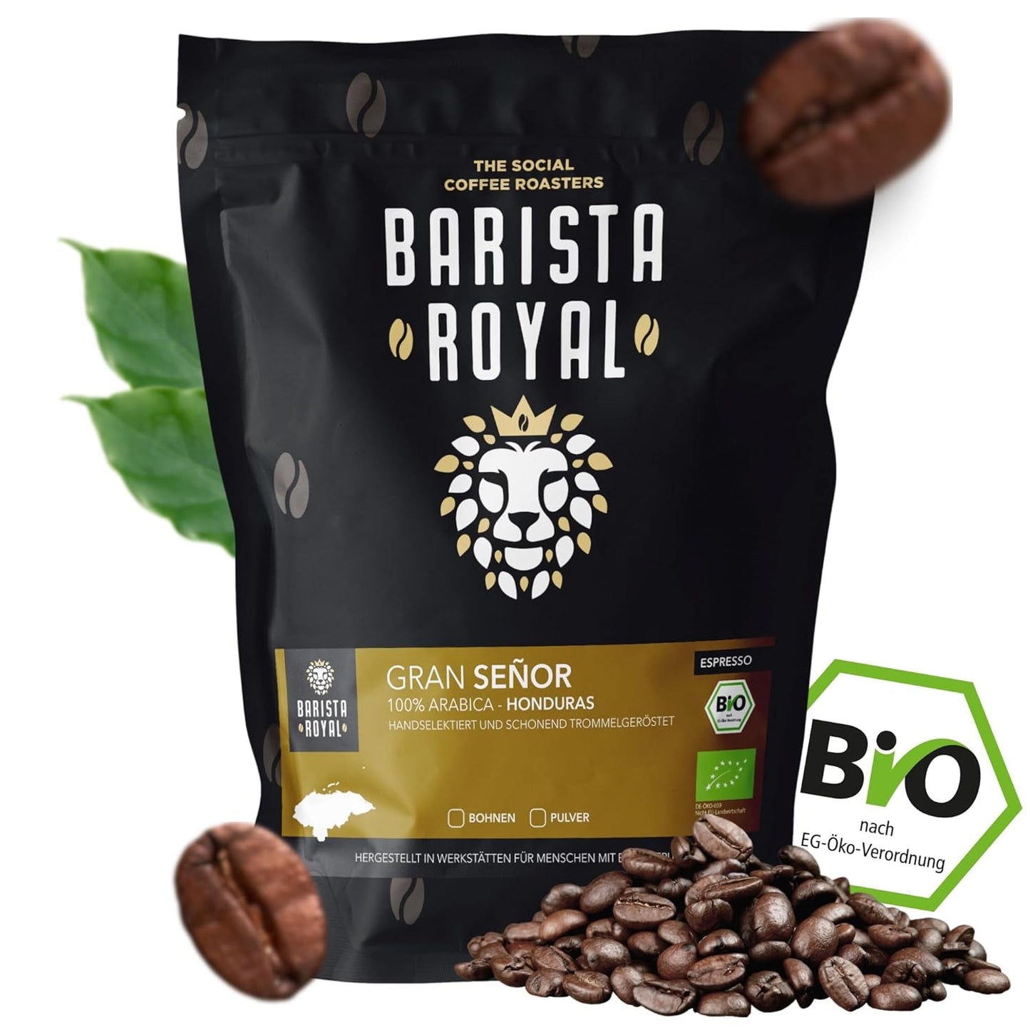 BARISTA ROYAL Bio Espressobohnen 1kg "Gran Señor" | Čerstvé Kaffeebohnen přímo z Hondurasu | 100% Arabica Espresso ganze Bohnen | Ideální pro plně automatické a Siebträger