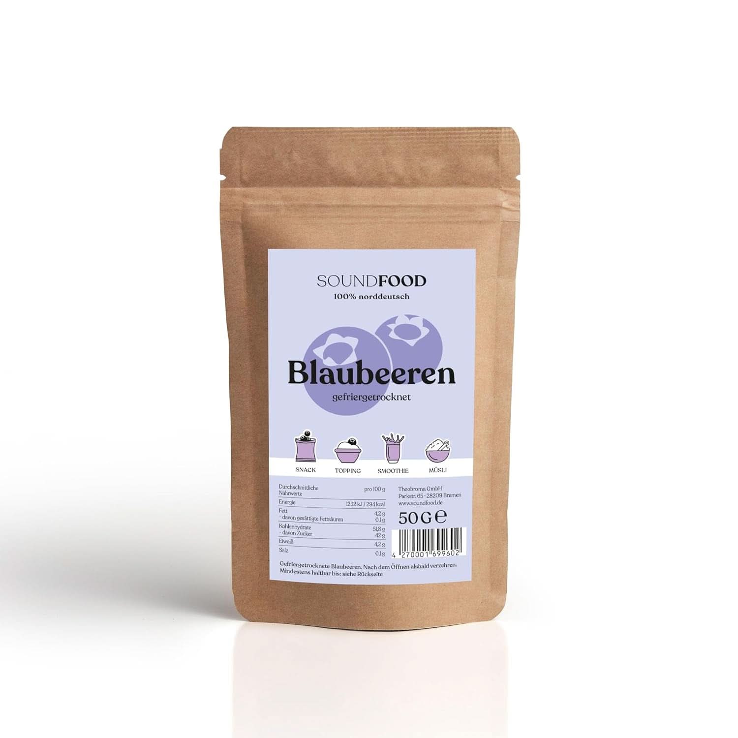 Lyofilizované borůvky, celé z Německa Sklizeň 2023, 50 gramů Naty Shop dehydratované produkty 50 gramů