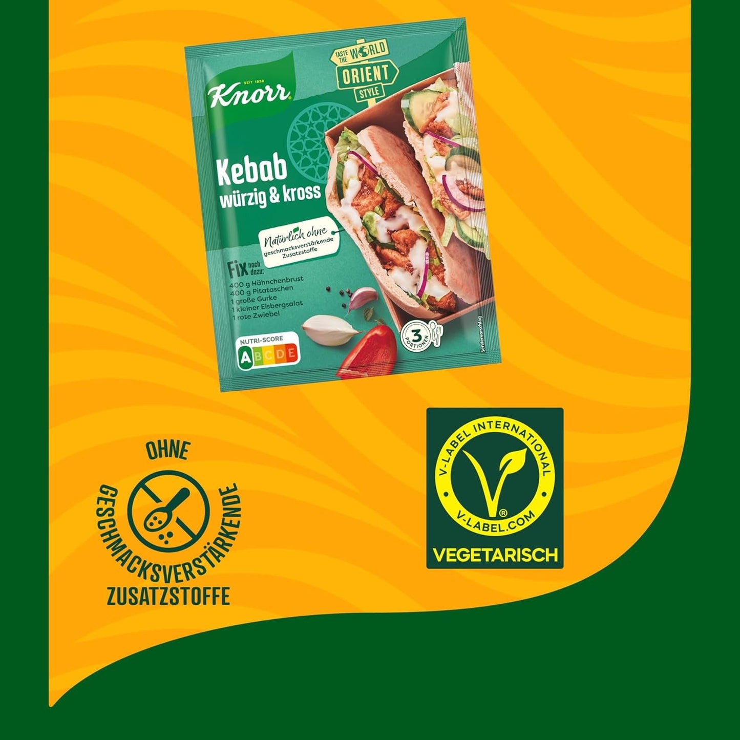 Knorr Fix Kebab für ein würzig und krosses Hähnchen Gericht ohne geschmacksverstärkende Zusatzstoffe 3 Porce