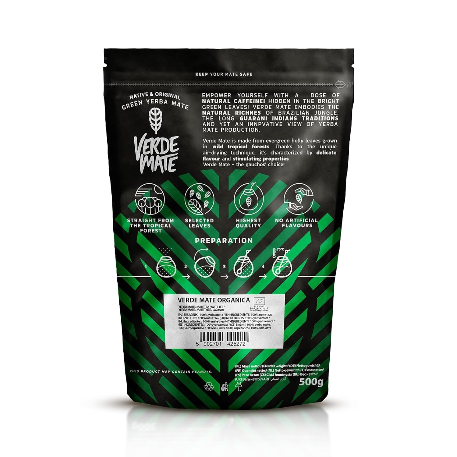 Verde Mate Zelená Orgánica 500 G – BIO Yerba Mate z Brazílie – nekuřácké a pečlivě zpracované 0,5 kg