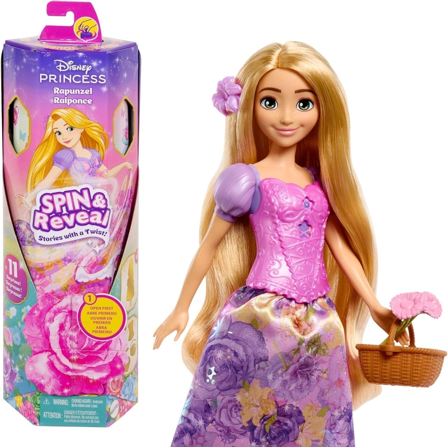 Sada módních panenek Mattel Disney Ledová královna Elsa, Spin & Reveal s 11 překvapeními, včetně 5 doplňků, 5 samolepek a scénky, inspirované filmem Disney, HTG25 Dolls Naty Shop Sada módních panenek Rapunzel