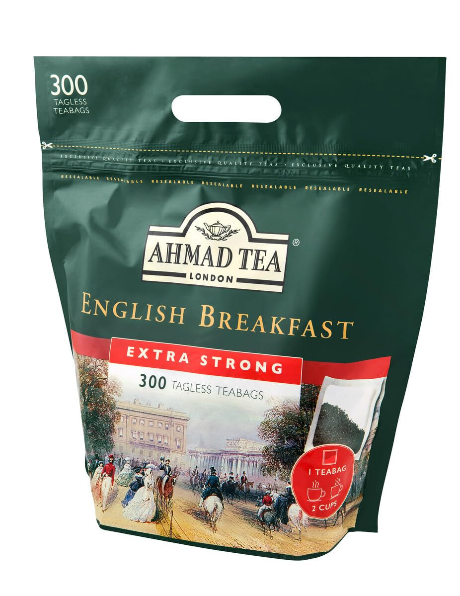Ahmad Tea - Anglická snídaně - Black Breakfast Tea - Assam & Ceylon Tea - Anglické čajové sáčky bez pásku se 2 g čaje na porci - Velké balení 300 čajových sáčků (2 balení)