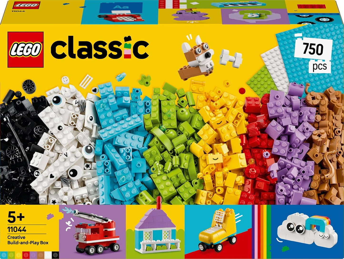 Kreativní sada LEGO Classic na stavění a hraní - sada s barevnými kostkami - postav dům, pejska, legrační autíčko, klavírní klávesnice a duha - řemeslná sada pro chlapce a dívky od 5 let Stavebnice Besuche den LEGO-Store