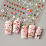 JMEOWIO 3D Nálepka na nehty Blumen Frucht Nálepka na nehty Selbstklebend Nagelaufkleber 5D Stereoskopická dekorace Nageldesign Zubehör 4 Blatt