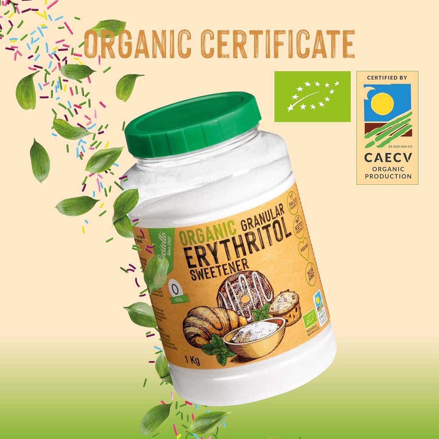 Přírodní organický erythritol, 10G = 7G cukru, 1 kg sladidel Naty Shop