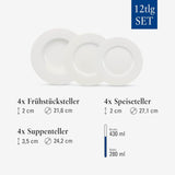 12dílná sada nádobí Villeroy & Boch Wonderful World, Vhodné do myčky a mikrovlnné trouby, Bílá, Talíře, Nádobí, Porcelán, Talíře, Sada, Sada Moderního nádobí, Prémiový porcelán