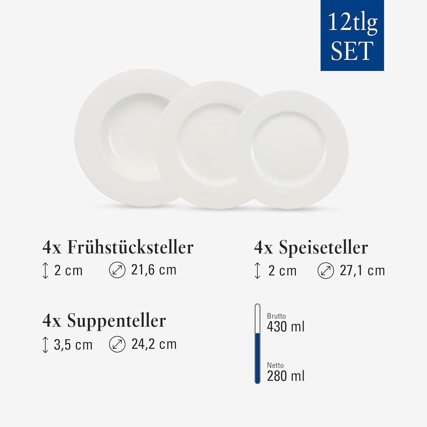 12dílná sada nádobí Villeroy & Boch Wonderful World, Vhodné do myčky a mikrovlnné trouby, Bílá, Talíře, Nádobí, Porcelán, Talíře, Sada, Sada Moderního nádobí, Prémiový porcelán