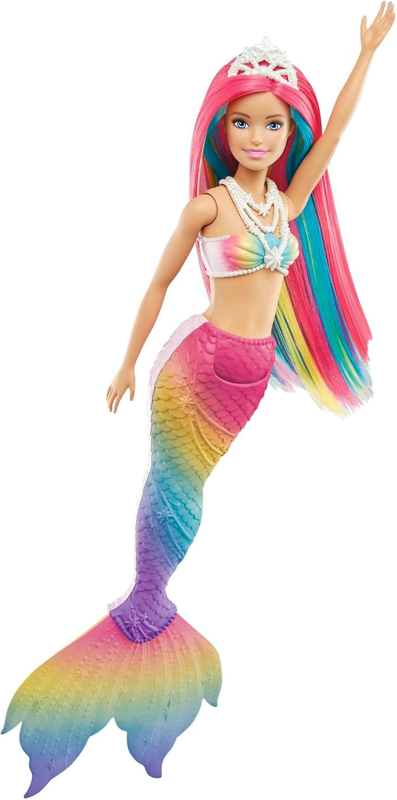 Barbie Dreamtopia Duhová kouzelná mořská panna, mořská panna Barbie s duhovými vlasy, panenka měnící barvu, aktivovaná vodou, hračka pro děti od 3 let, dárek pro dívky, GTF89