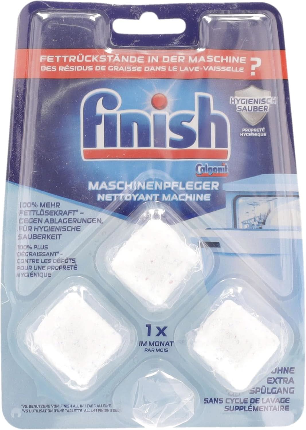 Finish Machine Cleaner Tabs - Tablety do myčky nádobí proti nečistotám a mastnotě uvnitř myčky, 3 tablety Naty Shop